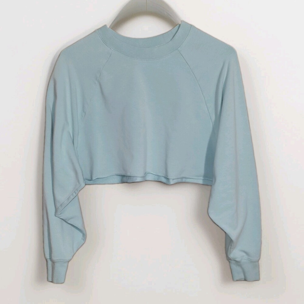 ALO Yoga Double Take Pullover Cropped Raglan Sleeve Sweatshirt Quartz sz XS